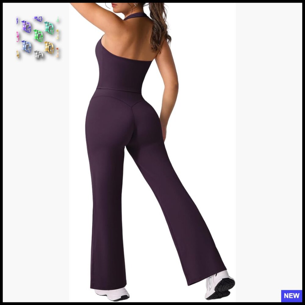 Halter Workout Set Padded Crop Tank Straight Leg Yoga Pants Hidden Pocket